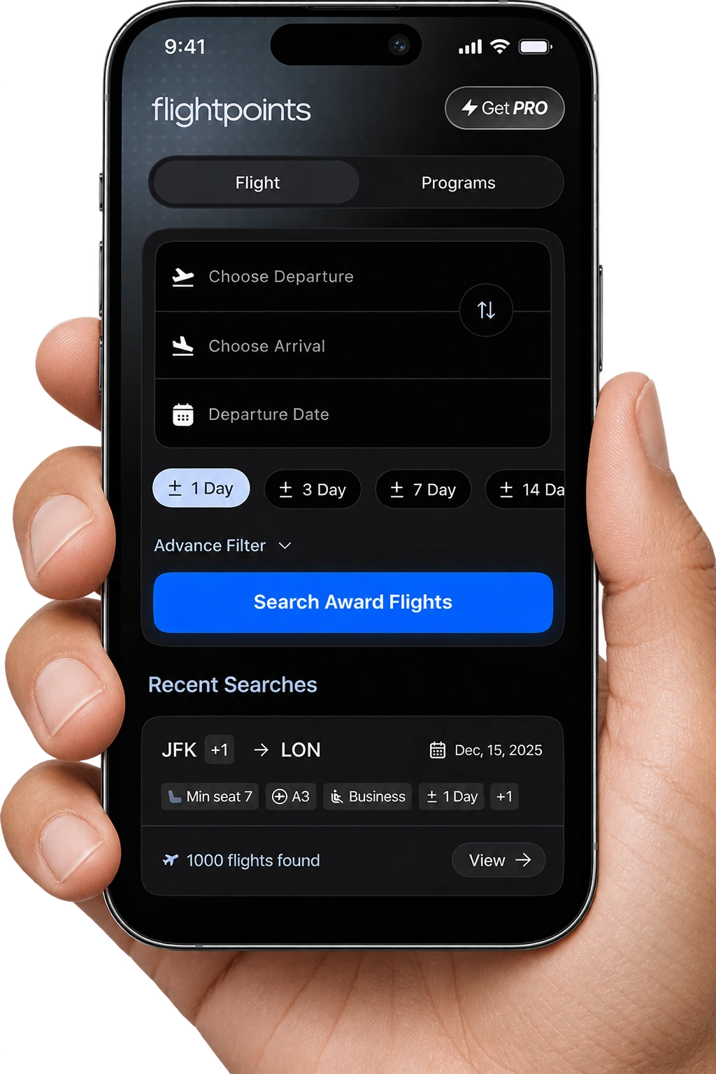 Flightpoints app on a phone