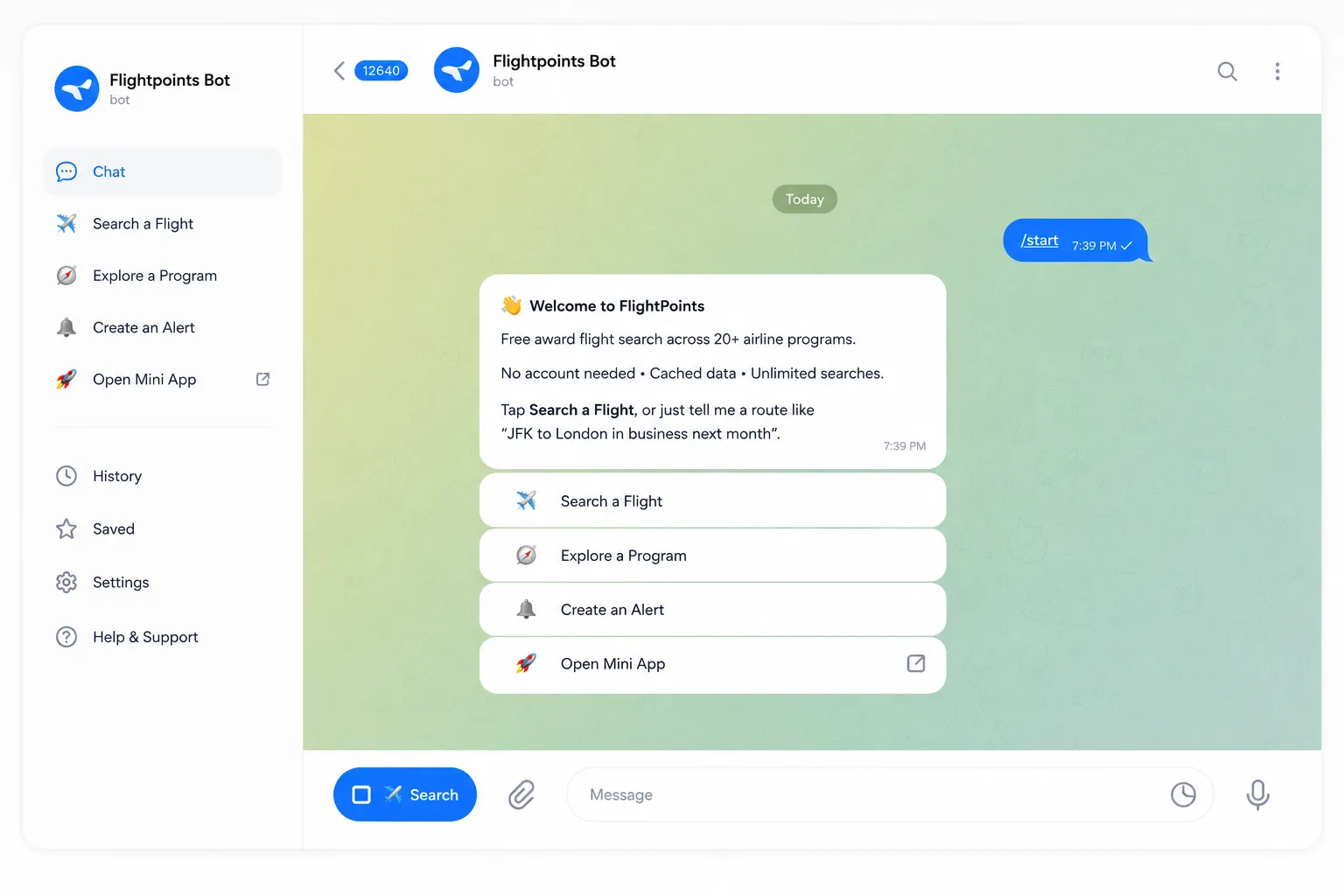 Flightpoints bot on Telegram