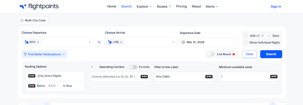 flightpoints - award flight search tool