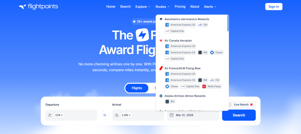 flightpoints - award flight search tool