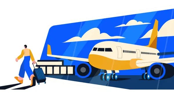 Traveler walking toward an airplane